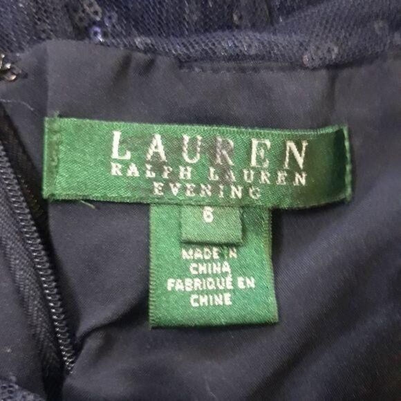 Vintage 80's Lauren Dress Mini Bodycon Formal Net Sequin Overlay Ruched Navy 6 - Picture 4 of 13